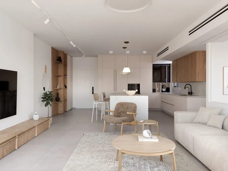 A renovated open-plan living space in Tel Aviv